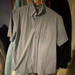 Checkered button down shirt men medium Blue